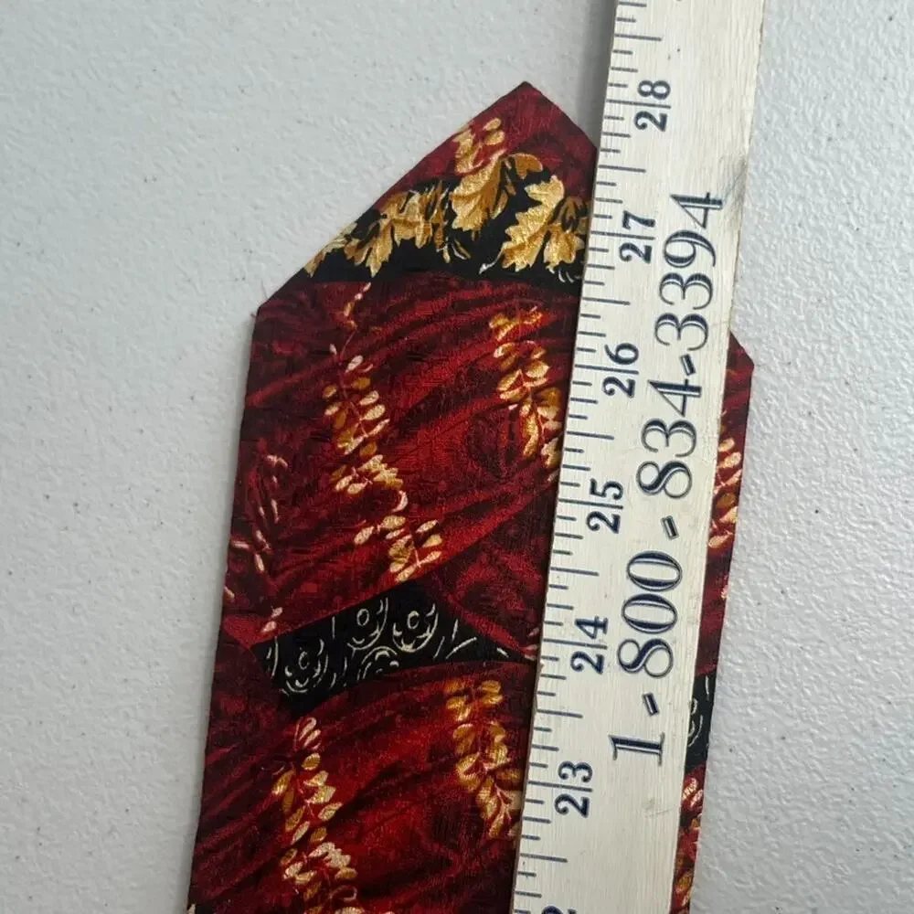 Ermenegildo Zegna Men's 100 % Silk Tie Red Yellow Black Abstract Floral Pattern